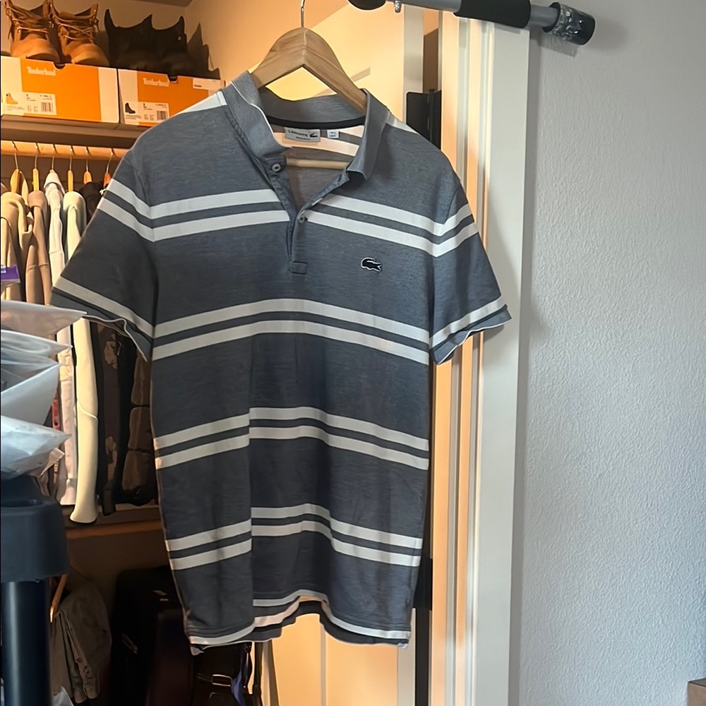 Lacoste Gray and White Polo Shirt Classic Design